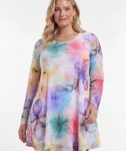 YOEK Tuniek wide bottom BLOOM WITH LOVE | Grote maten tuniek | Multi | Maat 42/44