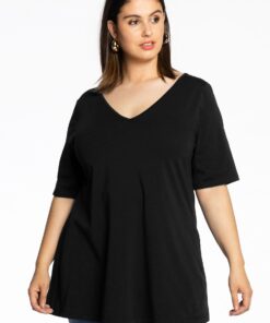 YOEK Tuniek V flare | Grote maten tuniek | Zwart | Maat 38/40