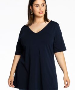 YOEK Tuniek V flare | Grote maten tuniek | Blauw | Maat 42/44