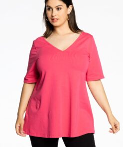 YOEK Tuniek V flare | Grote maten tuniek | Roze | Maat 54/56