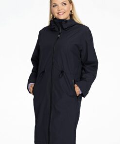 YOEK Regenjas met taillekoord | Blauw | Maat 46