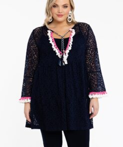 YOEK Tuniek pom-pom | Grote maten tuniek | Blauw | Maat 42/44