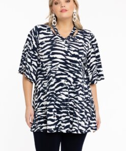 YOEK Tuniek met bandjes ARIA | Grote maten tuniek | Blauw | Maat 38/40
