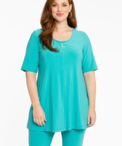 YOEK Tuniek met L rits | Grote maten tuniek | Turquoise | Maat 38/40