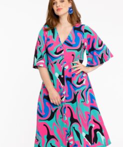 YOEK Jurk met cirkelmouw | Turquoise | Maat 54/56