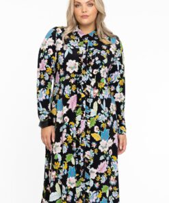 YOEK Blouse-jurk FLOWERPOWER | Zwart | Maat 38/40