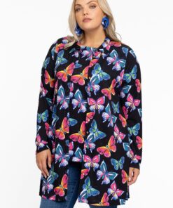 YOEK Blouse BUTTERFLIES | Zwart | Maat 42/44