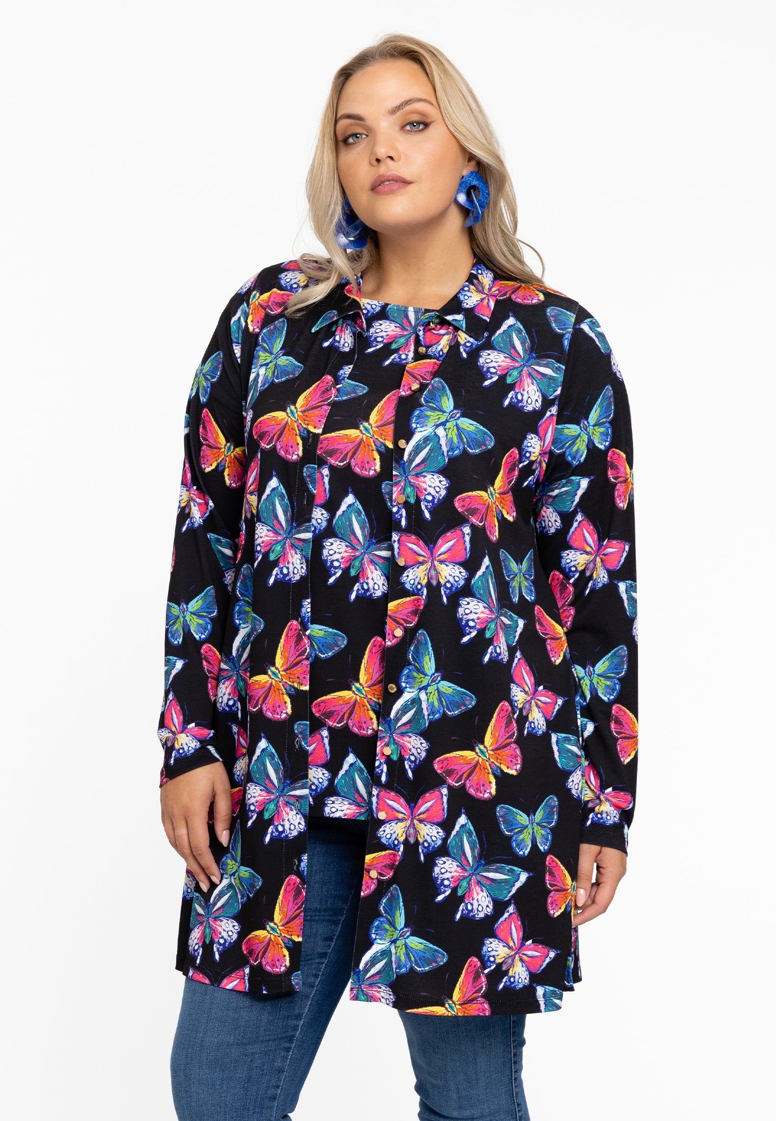 YOEK Blouse BUTTERFLIES | Zwart | Maat 42/44