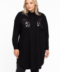 YOEK Blouse-jurk met pailletten | Zwart | Maat 42/44