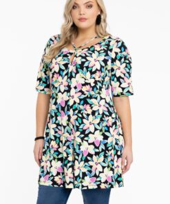 YOEK Tunic wide bottom strings OPAL | Zwart | Maat 42/44