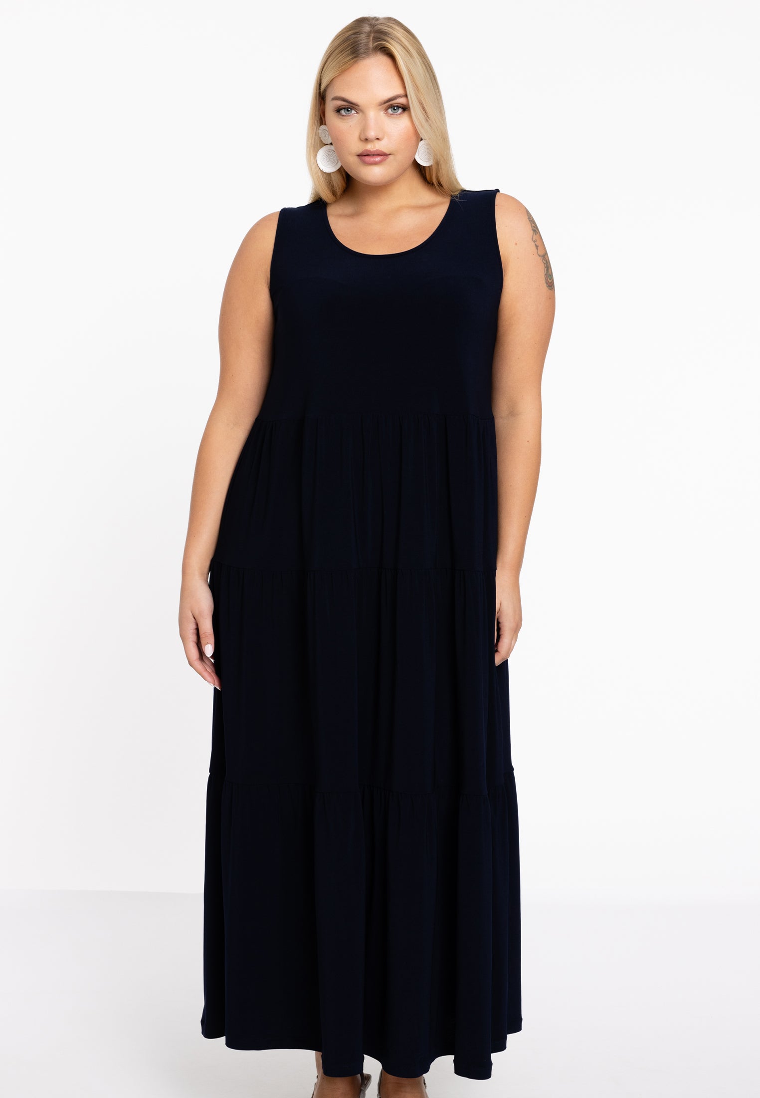 YOEK Jurk met ruches | Blauw | Maat 46/48