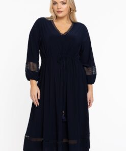 YOEK Jurk met kant | Blauw | Maat 58/60