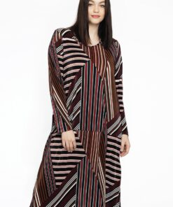 YOEK Jurk plissé STRIPES | Zwart | Maat 50/52