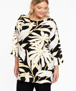 YOEK Tuniek vierkant PALMIER | Grote maten tuniek | Zwart | Maat 54/56