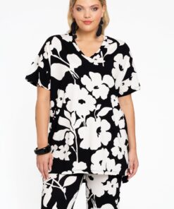 YOEK Tuniek met V-hals GIARDINO | Grote maten tuniek | Zwart | Maat 50/52