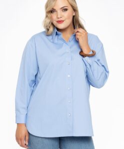 YOEK Blouse met knopen POPLIN STRETCH | Lichtblauw | Maat 58/60