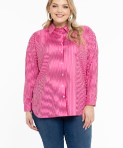 YOEK Blouse met knopen EQUAL STRIPE | Roze | Maat 42/44