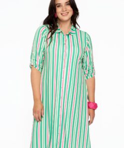 YOEK Blouse-jurk STRIPY | Groen | Maat 54/56