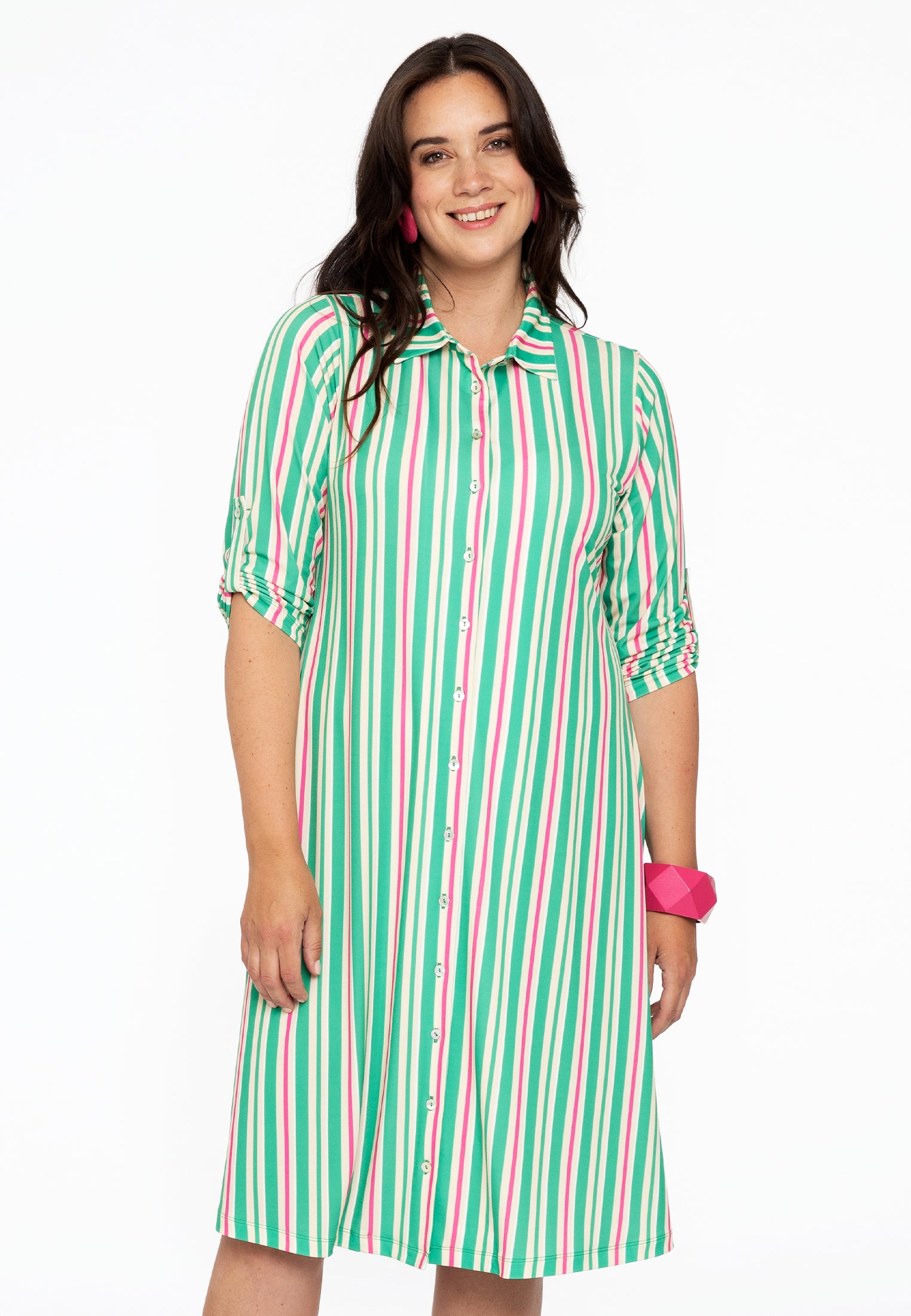 YOEK Blouse-jurk STRIPY | Groen | Maat 54/56