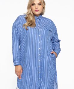 YOEK Blouse-jurk SMALL STRIPE | Blauw | Maat 50/52