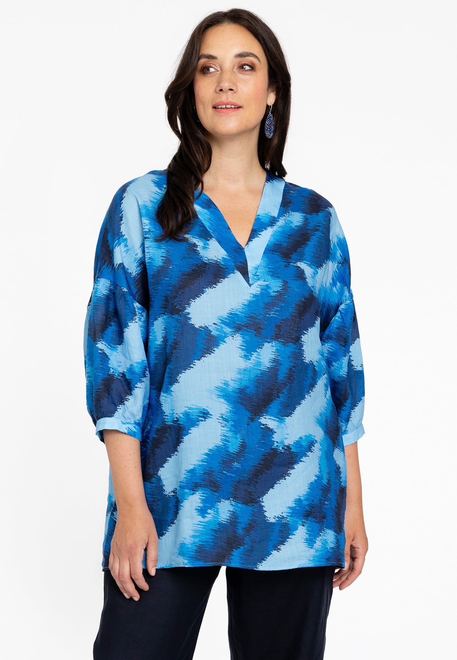 YOEK Tuniek v-hals | Grote maten tuniek | Blauw | Maat 50/52
