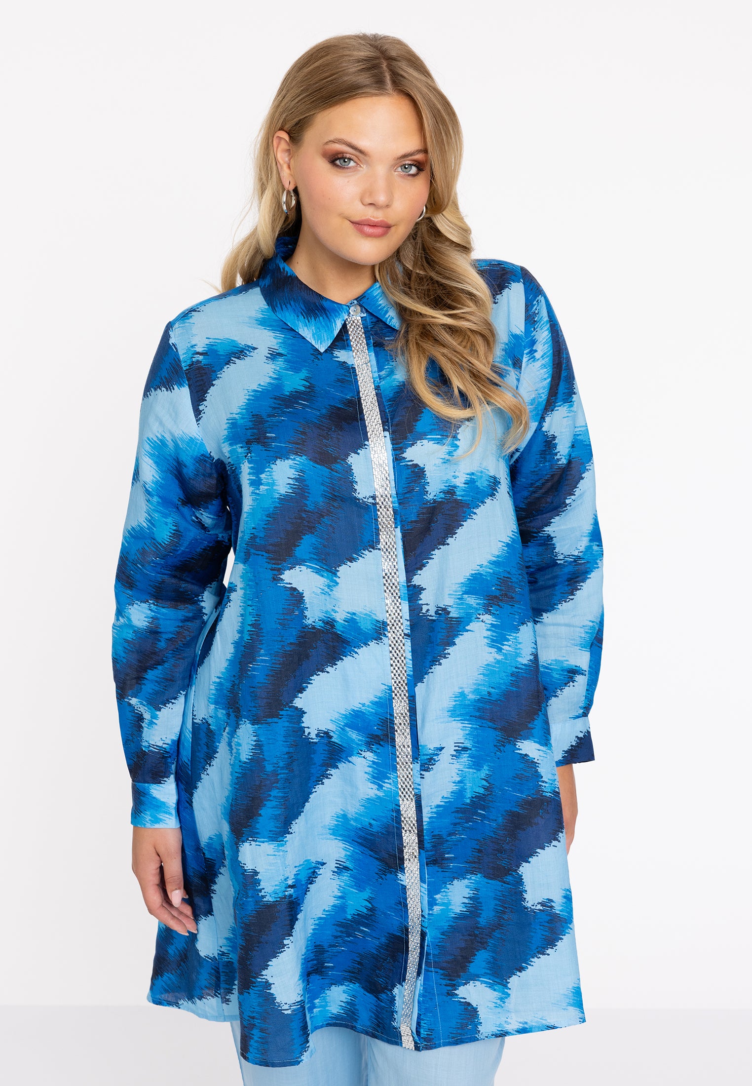 YOEK Blouse tape | Blauw | Maat 54/56