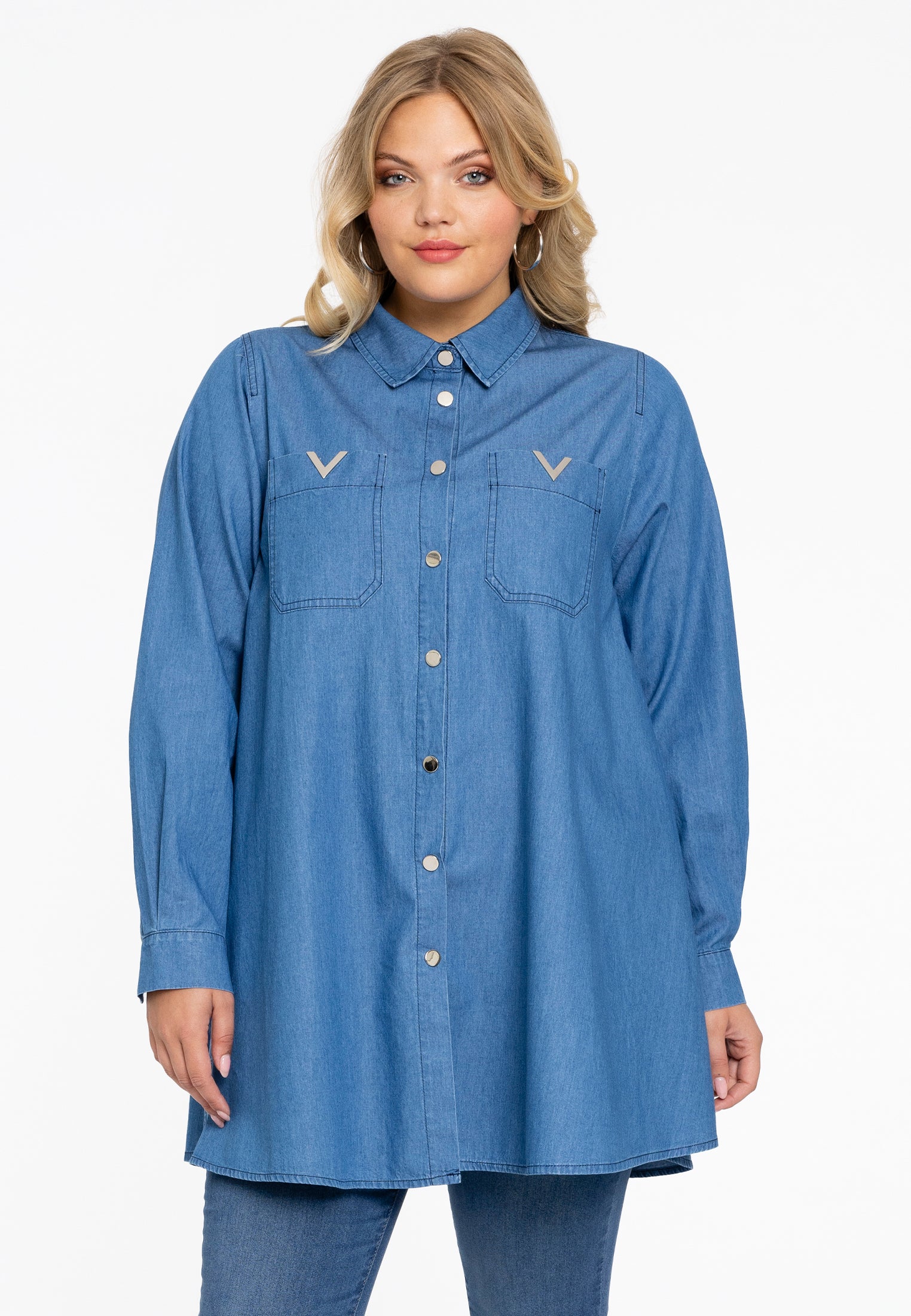 YOEK Blouse swing CHAMBRAY | Blauw | Maat 42/44