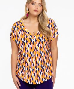 YOEK Tuniek v-hals HARLEQUIN | Grote maten tuniek | Oranje | Maat 38/40