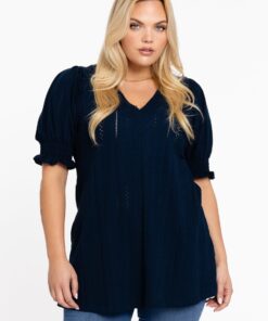 YOEK Tuniek flare WAVE | Grote maten tuniek | Blauw | Maat 42/44
