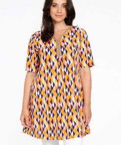 YOEK Tuniek met plooi HARLEQUIN | Grote maten tuniek | Oranje | Maat 42/44