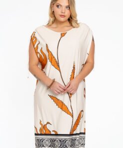 YOEK Jurk met koordjes | Beige | Maat 42/44