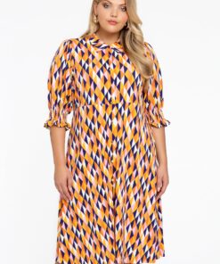 YOEK Jurk met knopen HARLEQUIN | Oranje | Maat 38/40