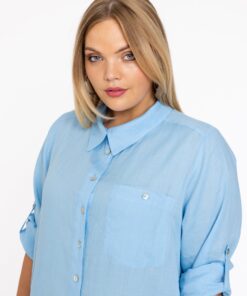 YOEK Blouse-jurk | Lichtblauw | Maat 50/52