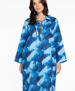 YOEK Jurk met koordjes | Blauw | Maat 58/60