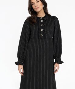 YOEK Jurk met volants PINSTRIPE | Zwart | Maat 38/40