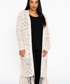 YOEK Vest lang gebreid | Lichtbruin | Maat 54/56