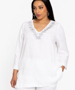 YOEK Tuniek met strass | Grote maten tuniek | Wit | Maat 50/52