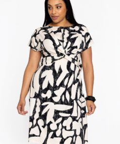 YOEK Jurk met knoop LINI | Beige | Maat 50/52