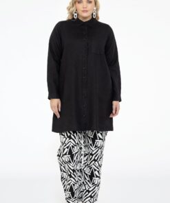 YOEK Blouse met zakken LINNEN | Zwart | Maat 38/40