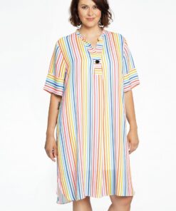 YOEK Jurk grandad kraag RAINBOW | Wit | Maat 42/44